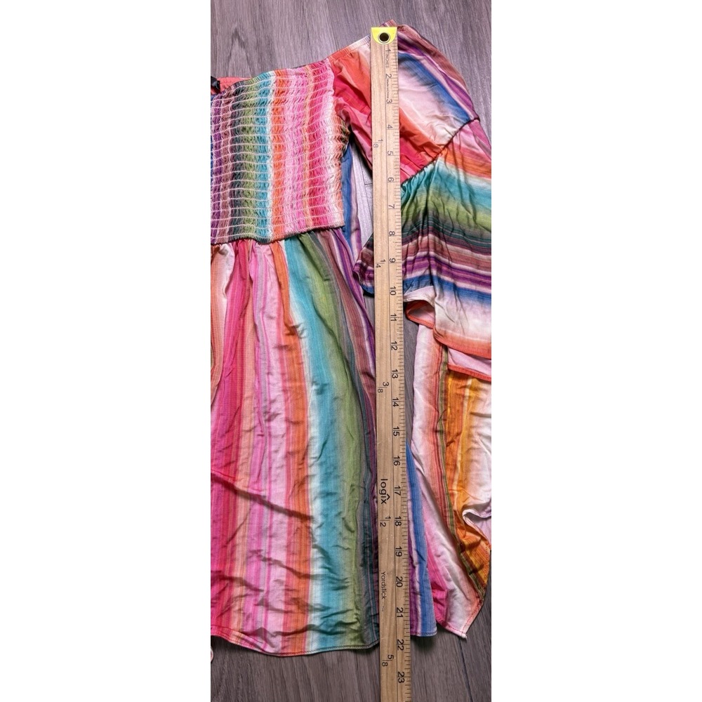 Sky Brand Smocked Flowy Top Boho Babydoll Fairy Size L Festival Striped Y2K - Picture 7 of 8